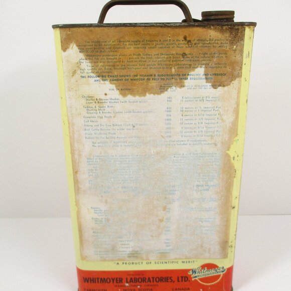 Vintage Whitmoyer Whitcod Pure Cod Liver Oil Animal & Poultry 1 Gallon Can Sign - Picture 3 of 6